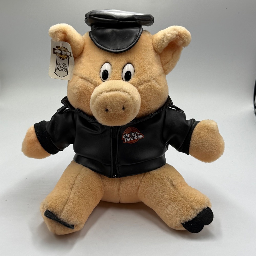 Vintage Harley Davidson Pig Plush Hog Biker Outfit‎ Leather Jacket Hat 1993 Tags